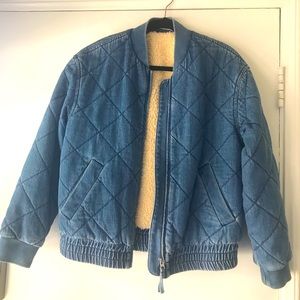 Denim Bomber Jacket with Sherpa Interior